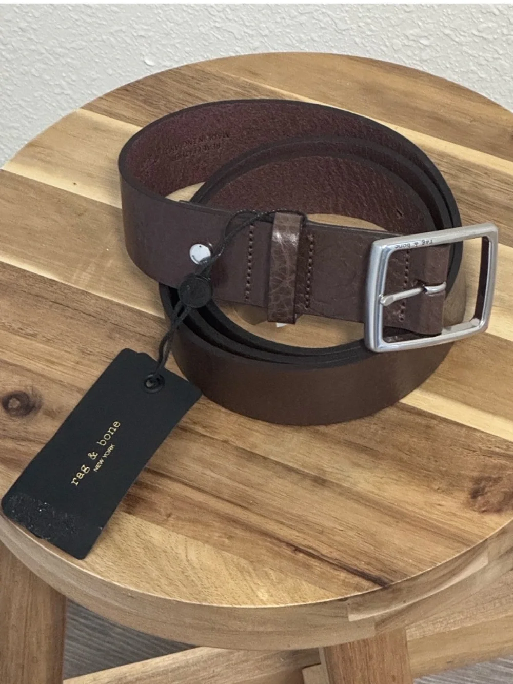 Rag & Bone Unisex Rugged Leather Belt Espresso Dark Brown Size 38 NWT New